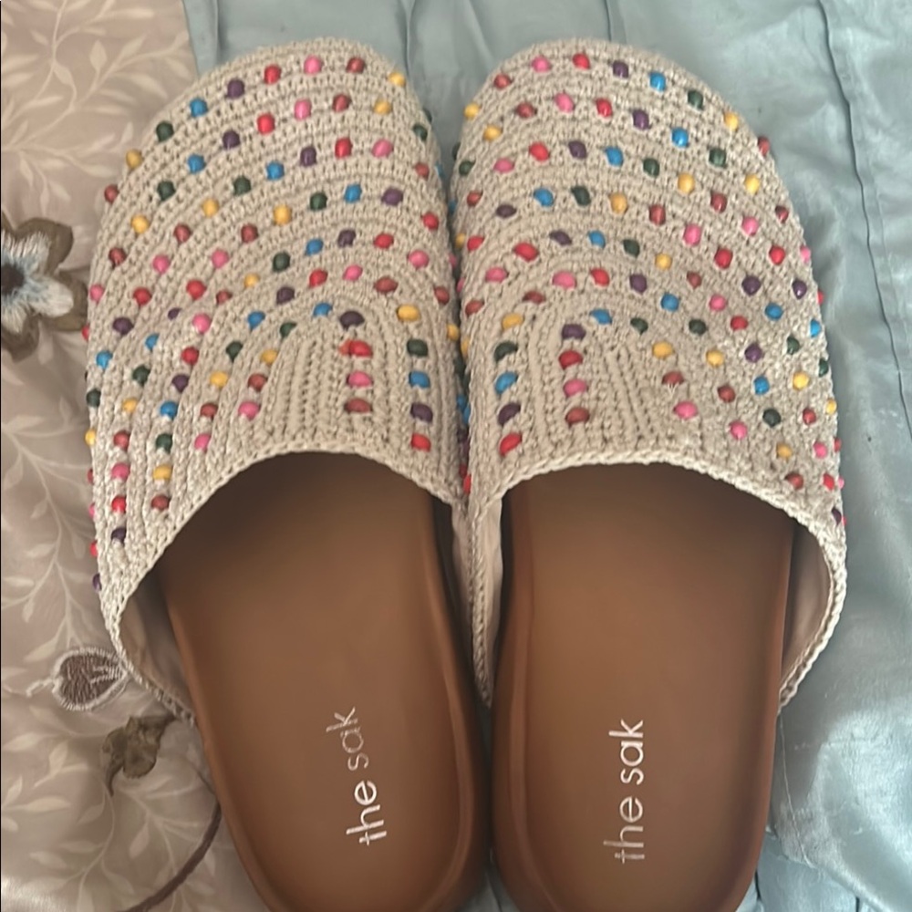 The Sak Beige Crochet Slip-On Mules with Multicolor Embellishments - Picture 3 of 4